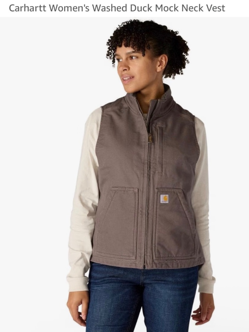 Carhartt Women's Washed Duck Canvas Mock Neck Vest in Taupe Gray | US 12-14 (L)
